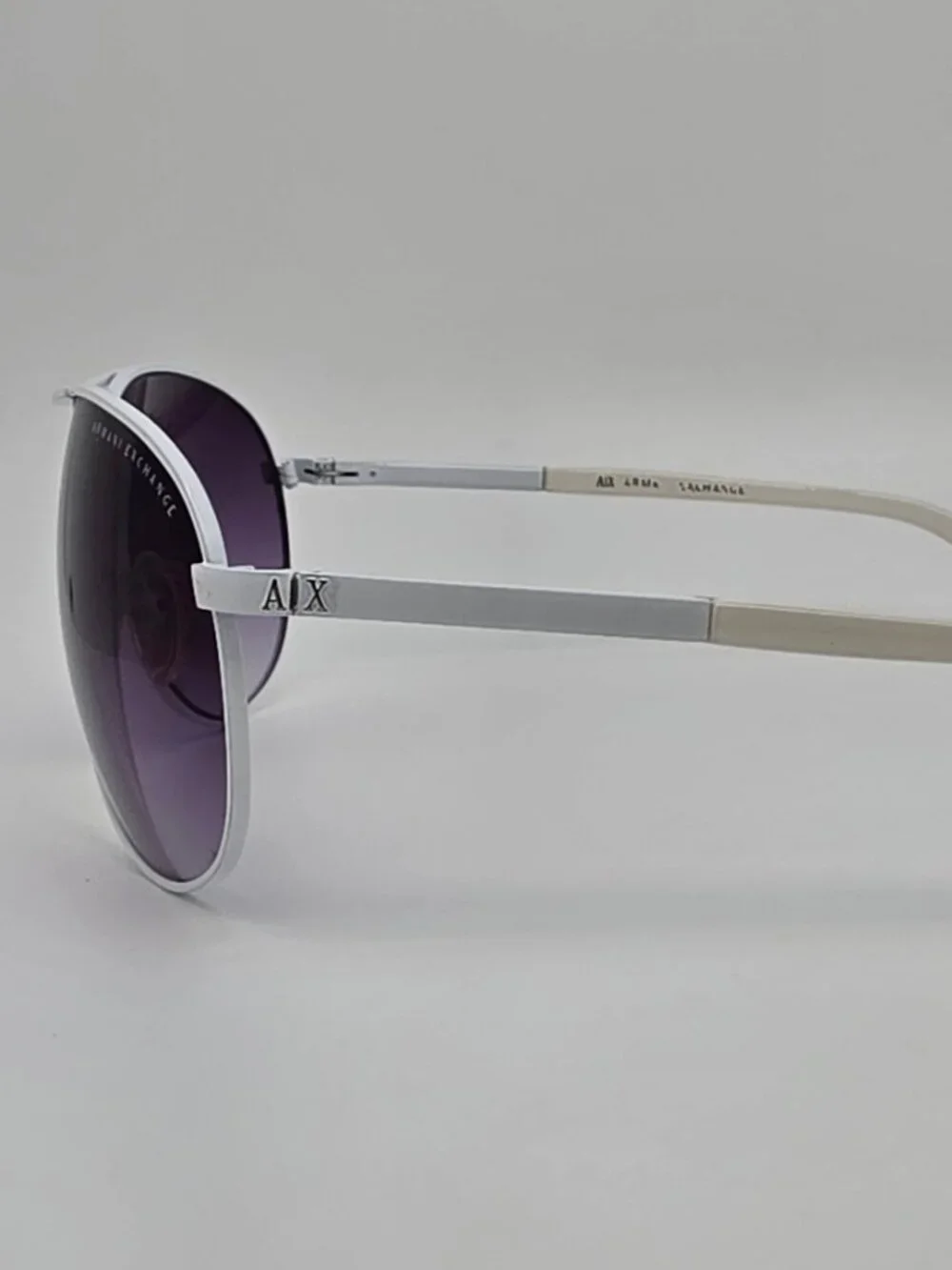Armani Exchange AX037/S White Frame Grey Gradient Lens Aviator Sunglasses w Case